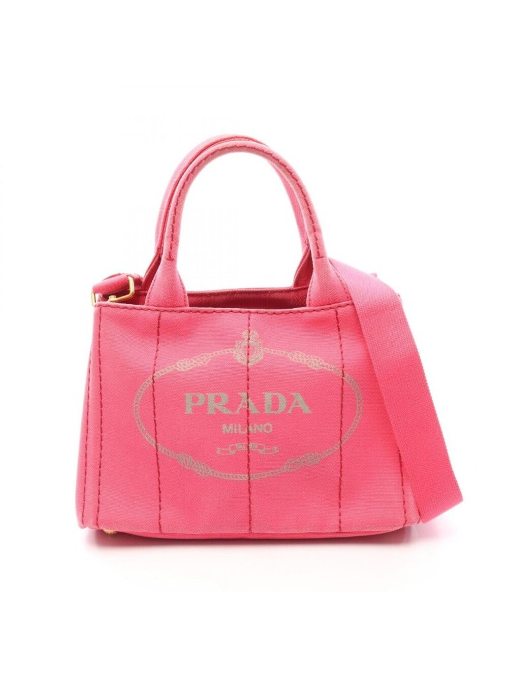 Prada Tote Bag Canapa 2-Way Pink Gray Canvas Mini